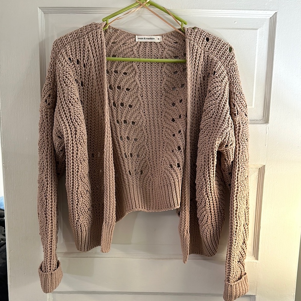 Cropped Tan Knit Cardigan